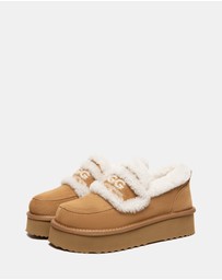 EVERAU - Australian Shepherd Ugg Rilee Platform Loafer Cow Suede Upper House Shoes