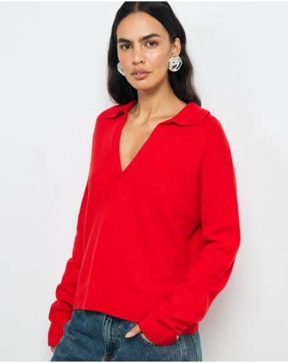 AERE - Asha Merino Wool Blend Polo Knit