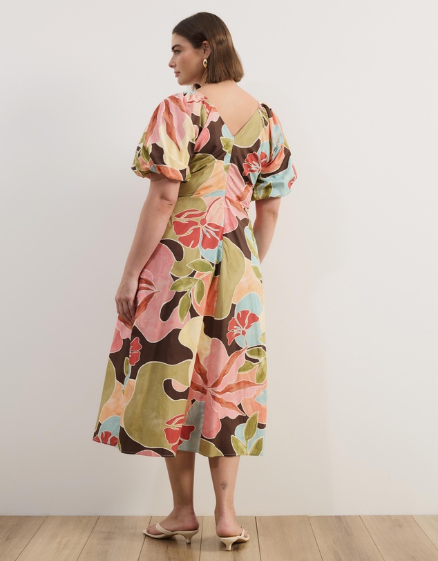 Atmos&Here Curvy - Kiki Puff Sleeve Cotton Poplin Midi Dress