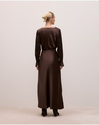 Trenery - Satin Bias Cut Maxi Skirt in Coffee Bean