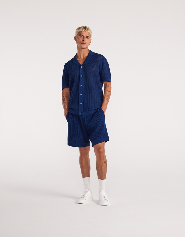 Calibre - Eyelet Mesh Knit Shirt Delft Blue