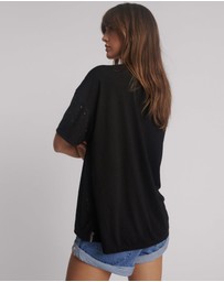 ONE TEASPOON - Studded Night Sky Linen Tee - Black