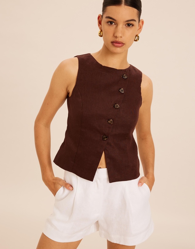 AERE - Linen Asymmetric Crew Neck Vest