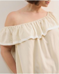 Atmos&Here Curvy - Sienna Linen Blend One Shoulder Tier Top With Contrast Trim