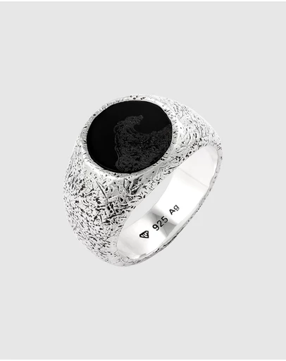 Haze & Glory - ICONIC EXCLUSIVE - Ring Signet Men Onyx Circle 925 Sterling Silver