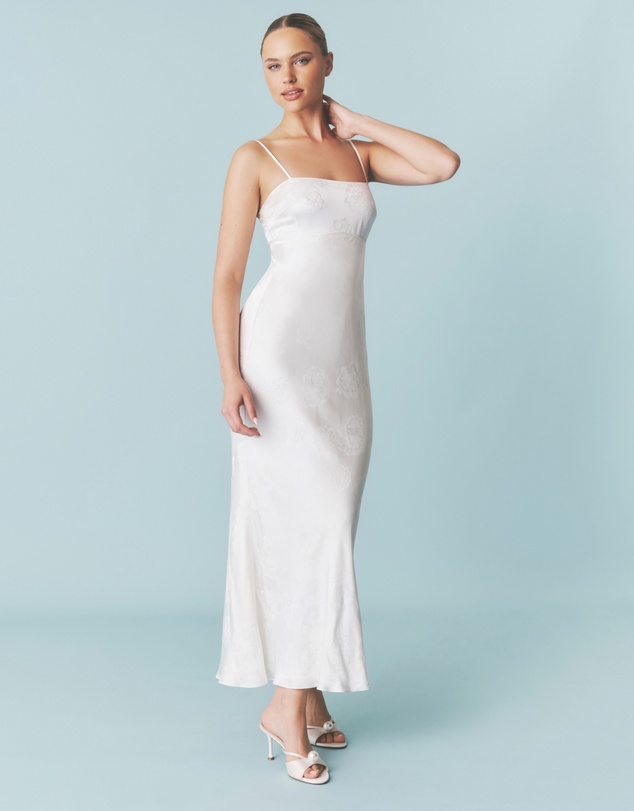 Six Stories - Floral Satin Jacquard Strappy Maxi Dress
