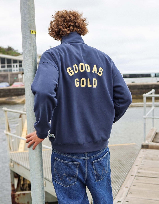Skwosh - Good As Gold Half Zip Sweat in Navy