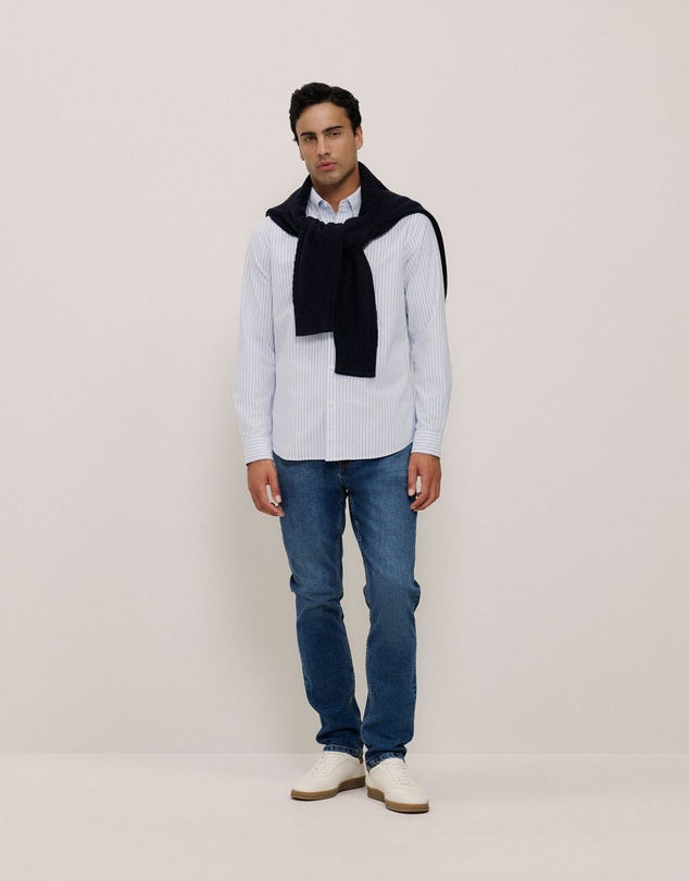 Trenery - Regular Fit Wide Stripe Oxford Shirt in Blue Marble