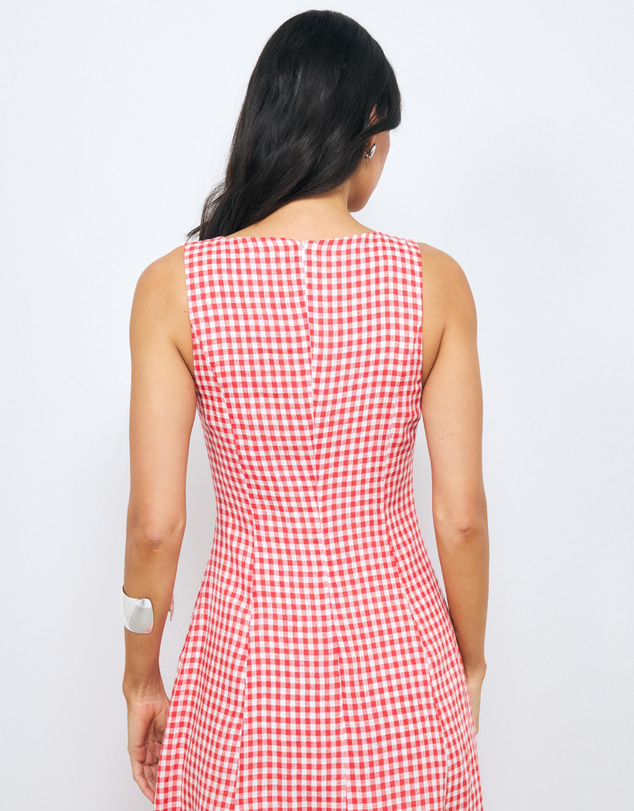 AERE - Romy Gingham Linen Midi Dress