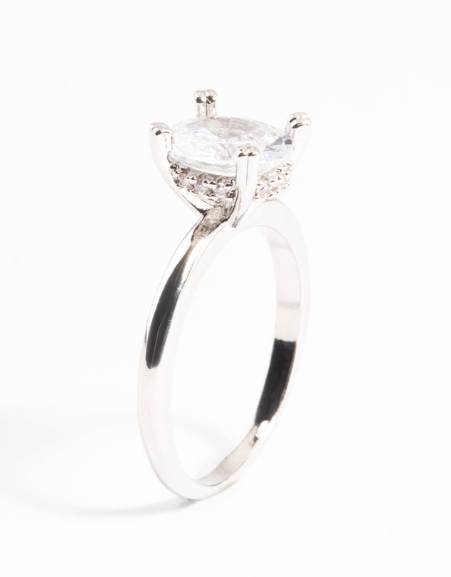 Lovisa - Silver Cubic Zirconia Single Oval Ring
