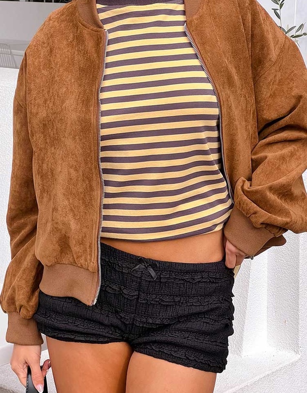 Beginning Boutique - Rebecca Tan Cuffed Suedette Bomber Jacket