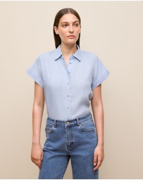 Trenery - Delave Linen Cap Sleeve Shirt in Ice Blue