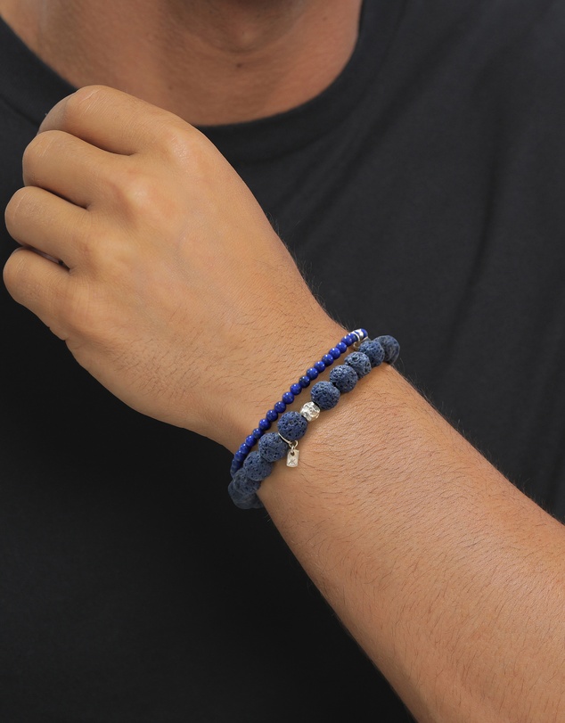 Kuzzoi - ICONIC EXCLUSIVE - Lapis Lazuli and Lava Bead Bracelet Set in 925 Silver