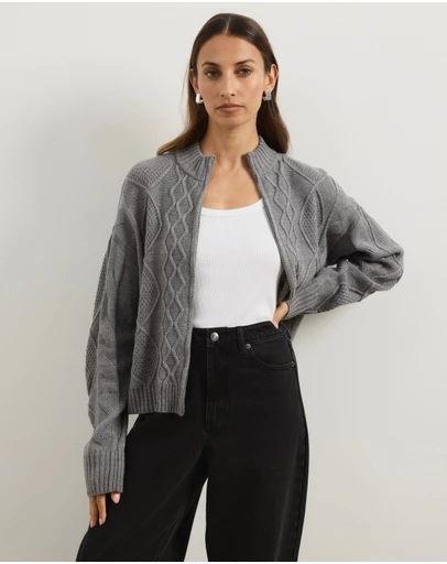 Atmos&Here - Evie Two-Way Zip Cable Knit Cardigan