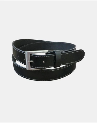 Jacaru - Jacaru 6014 Stitched Leather Belt Black 35mm