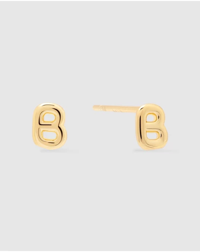 Wanderlust + Co - Alphabet Bubble Gold Stud Earrings - Letter B