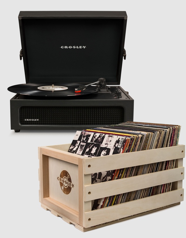 Crosley - Crosley Voyager Black - Bluetooth Portable Turntable & Record Storage Crate