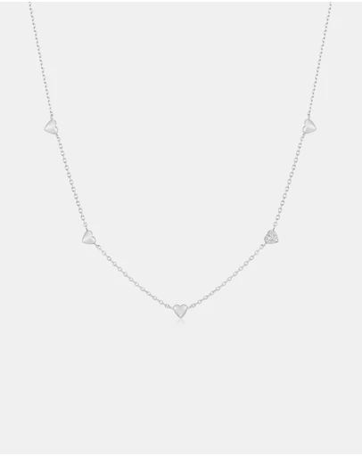 Ania Haie - Ania Haie Silver Pave Puffed Heart Station Necklace