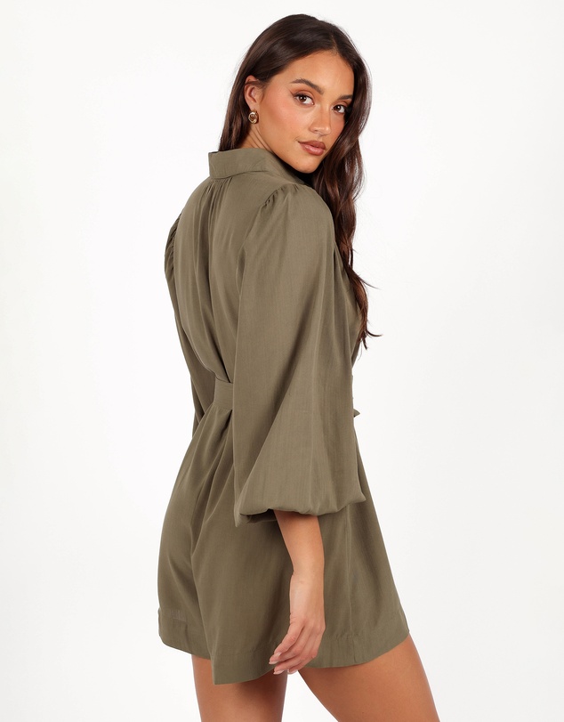 Petal & Pup - Louise Belted Romper - Khaki