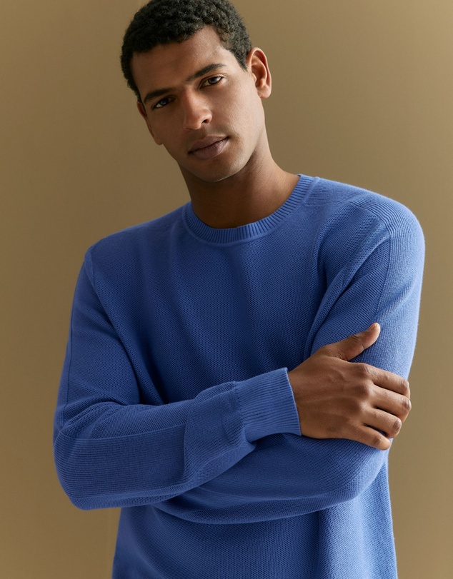 Trenery - Australian Cotton Textured Knit Crew in Bright Blue