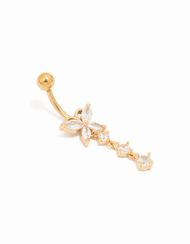 Lovisa - Gold Plated Titanium Cubic Zirconia Butterfly Drop Belly Bar
