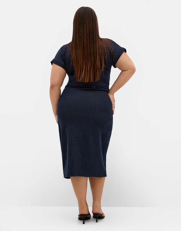 City Chic - Plus size Ruby Denim Zip Front Dress - dark wash