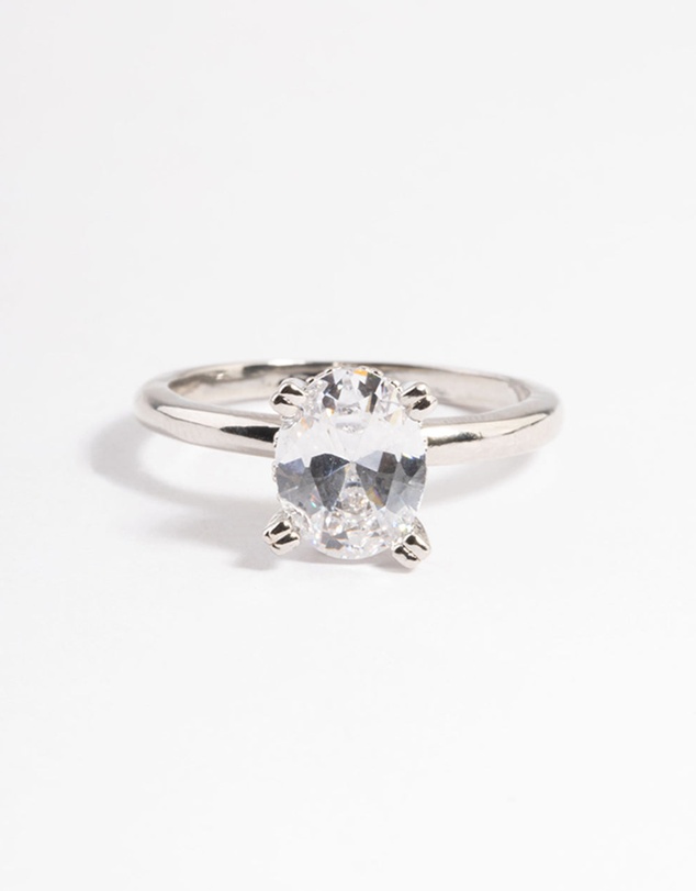 Lovisa - Silver Cubic Zirconia Single Oval Ring