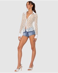 EDIKTED - Cecilia Sheer Lace Button Up Shirt