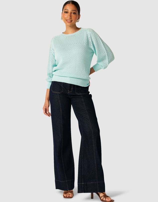 SACHA DRAKE - 3/4 Sleeve Ripple Knit Top