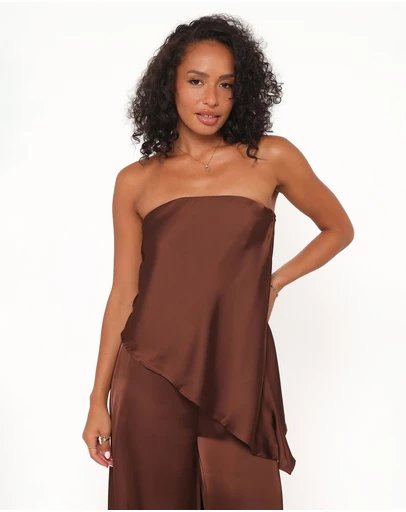 Petal & Pup - Charmer Asymmetrical Longline Strapless Top - Dark Brown