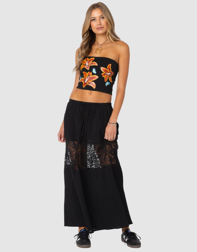 EDIKTED - Double Tie Lace Panel Maxi Skirt