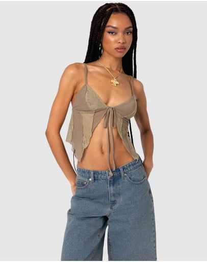 EDIKTED - Patchwork Lacey Mesh Top