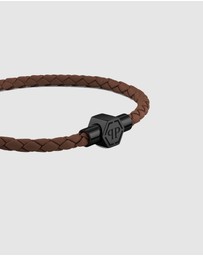 Philipp Plein - Plein Tag Silver-Tone  Brown Leather Bracelet