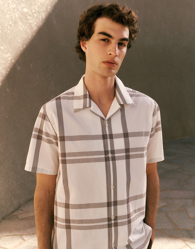 Trenery - Seersucker Check Camp Shirt in White