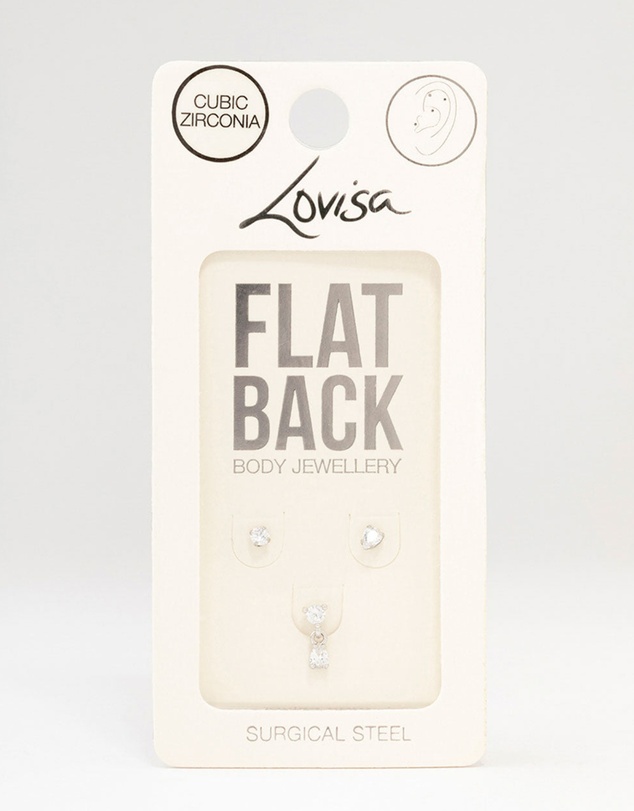 Lovisa - Surgical Steel Pear Cubic Zirconia Drop Flat Backs 3-Pack