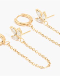 Lovisa - Waterproof Gold Plated Stainless Steel Cubic Zirconia Flower Hoop Chain & Flower Ear Stackers 2-Pack