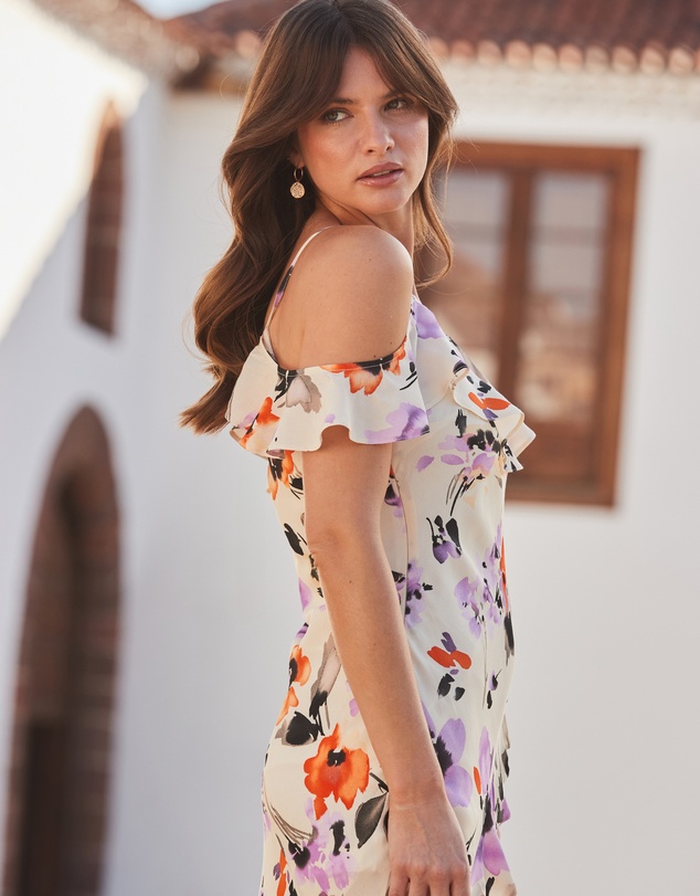 Sosandar - Cold Shoulder Ruffle Maxi Dress