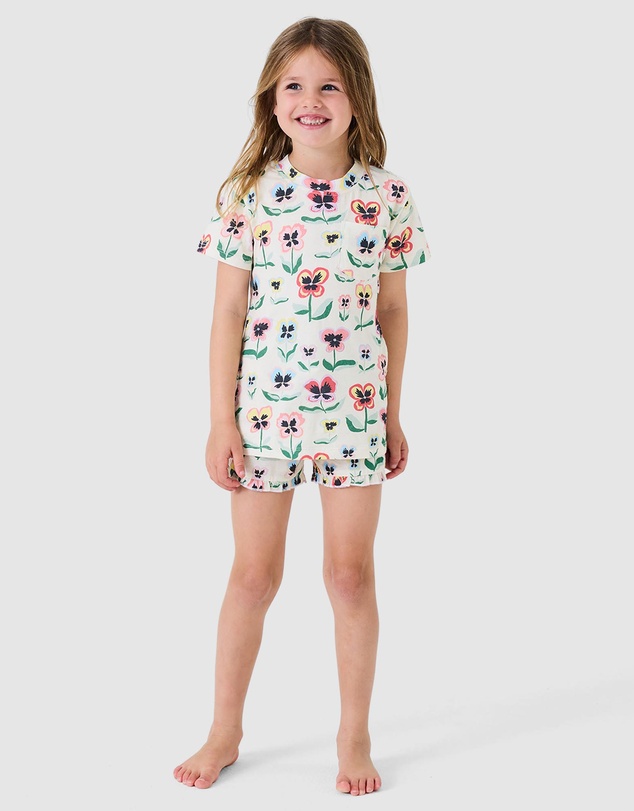 Kip&Co - Pretty Pansy Organic Cotton Short Sleeve Tee Frill Short Pyjama Set - Babies-Teens