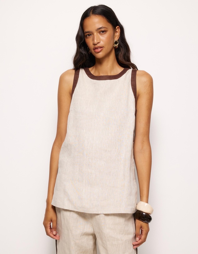 AERE - Ivy Contrast Detail Linen Top