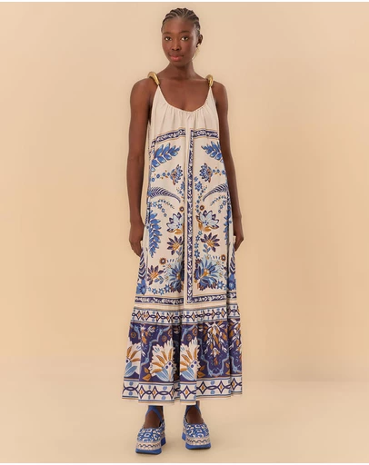 Farm Rio - Ana Tapestry Off-White Fish Straps Maxi Dress