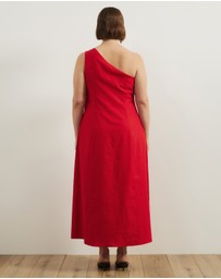 Atmos&Here Curvy - Oralie One Shoulder Linen Blend Midi Dress