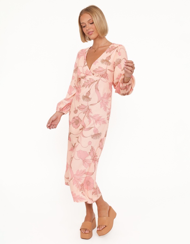 Petal & Pup - Kolby Long Sleeve Midi Dress - Pink Floral