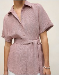 Trenery - Linen End On End Stripe Belted Shirt in Light Pink