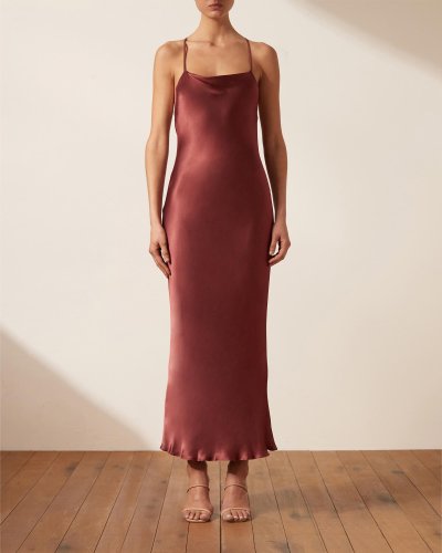 Thalia Cowl Back Bias Midi Dress