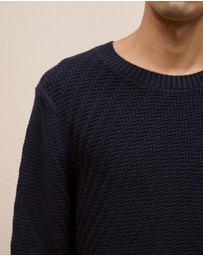 Trenery - Cotton Blend Textured Crew in Navy