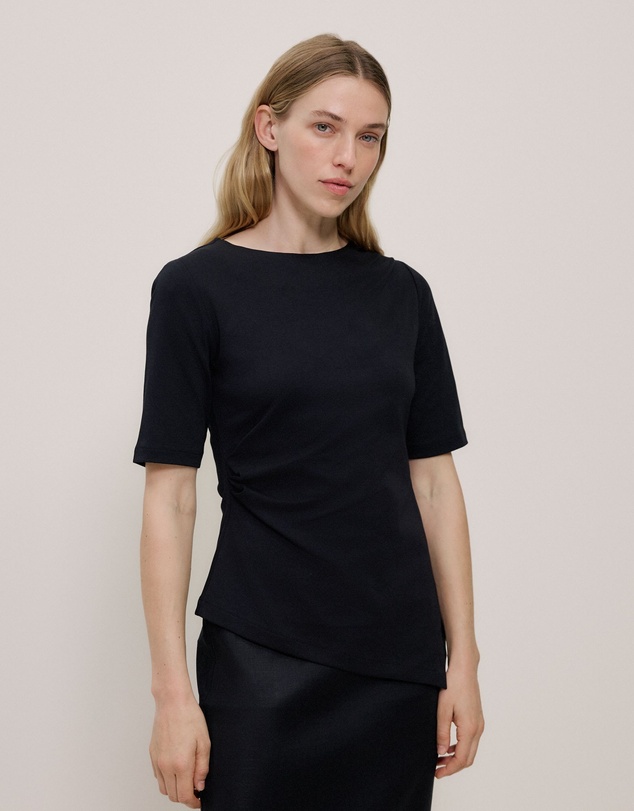 Trenery - Modal Cotton Asymmetric T-shirt in Black