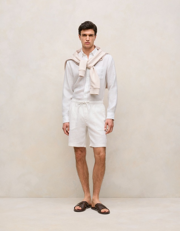 Trenery - Regular Fit Linen Long Sleeve Shirt in White
