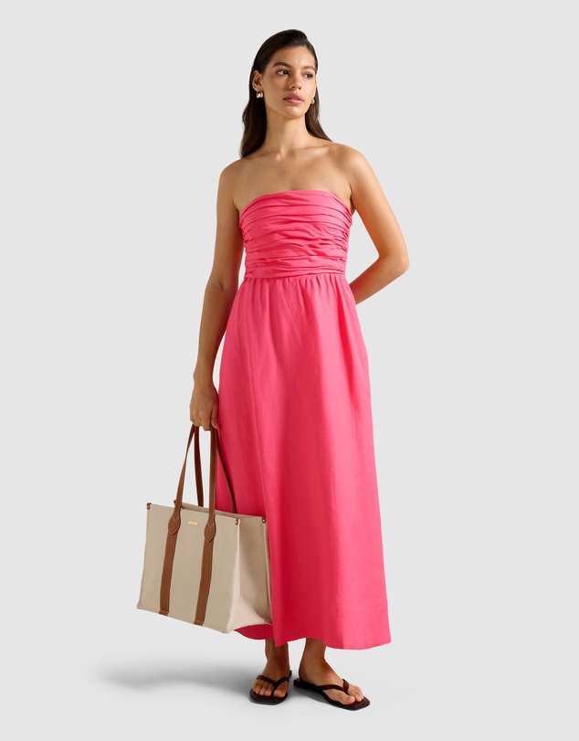 Forever New - Matisse Ruched Strapless Linen Midi Dress