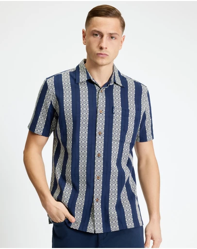 Ben Sherman - Block Geo Jacquard Stripe Short Sleeve Shirt
