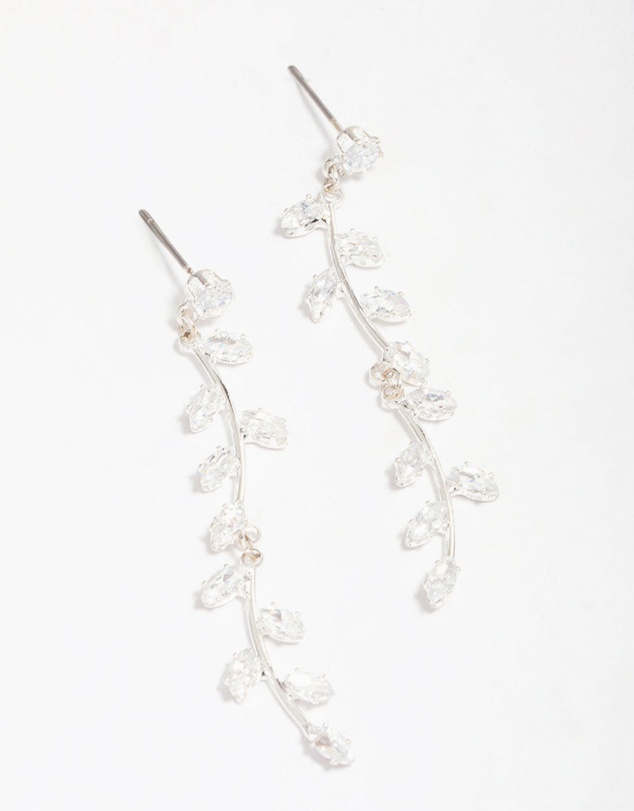 Lovisa - Silver Plated Long Swirling Cubic Zirconia Vine Drop Earrings